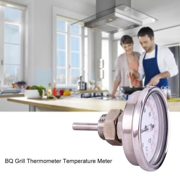 Rustfrit stål ovntermometer BBQ grill rygertermometer med måler 0-120°C