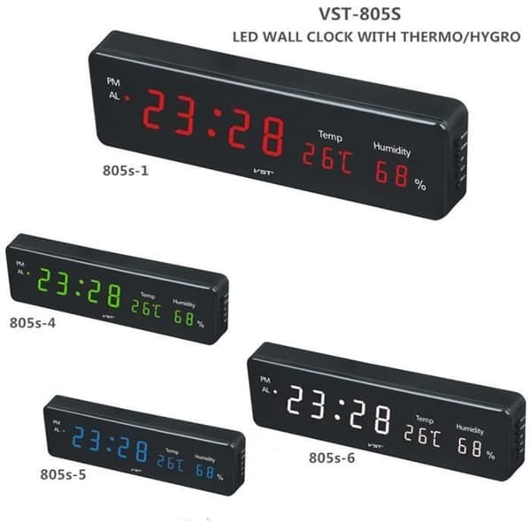(Sort) Digitalur - VST-805S - Termometer og fugtighedsmåler - Rød