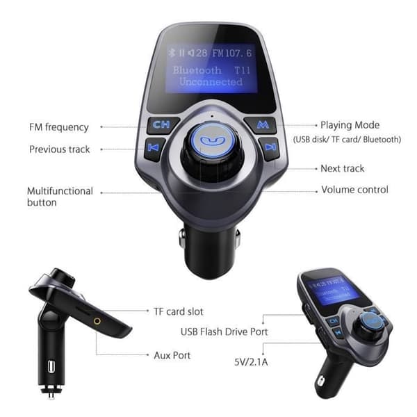Bluetooth FM-sender Bil FM-sender Bilsett Håndfri med USB Lyd MP3-spiller for iPhone, Android-telefoner