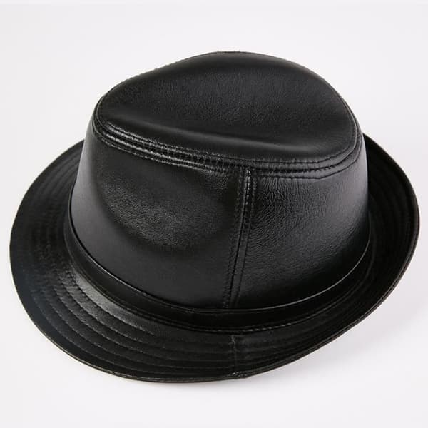 (Sort-xxl) Herre Panama Fedora flad læderhat - Sort