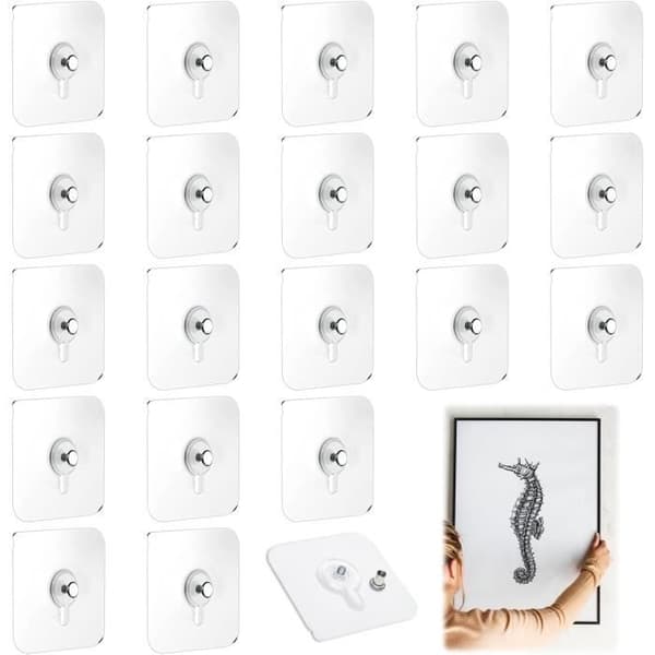 (Transparenta) Spikfria tavelkrokar - Transparenta - 20-pack - Hög lastkapacitet