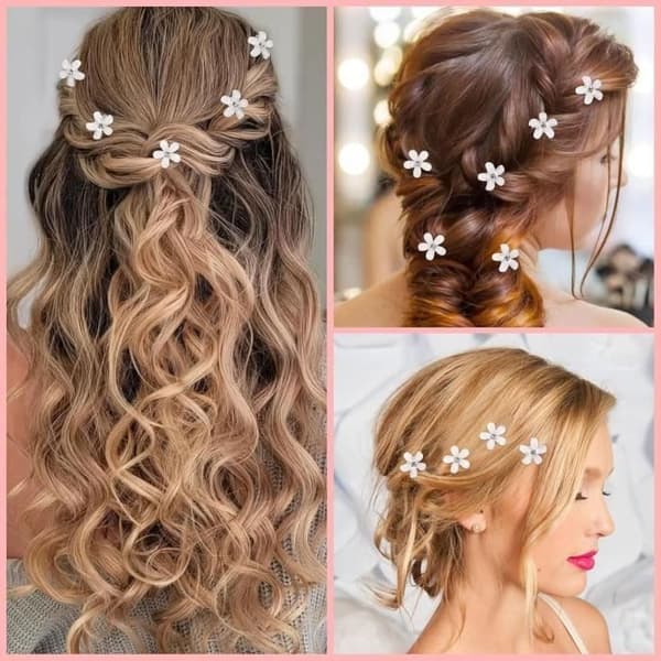 (Vita) Mini hårspännen - Ej specificerad - 20 st - Blomma - Strass - Bröllopsaccessoar