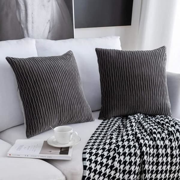 (grå) Kuddfodral - Ej specificerat - 45x45 cm - Sammet - Grå - 2 stycken