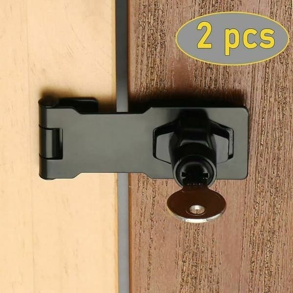 (Sort) Låse og rigel - LARGEIGHT - Nøglehasp - 7,6 cm - Metal - Sort