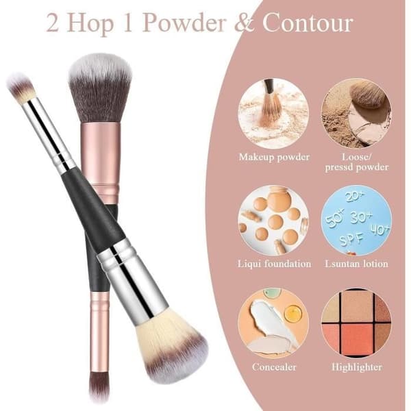 2 stk. makeupbørster med dobbelt ende til foundation, mini bløde børstehår, concealerbørste til flydende, creme, blendning
