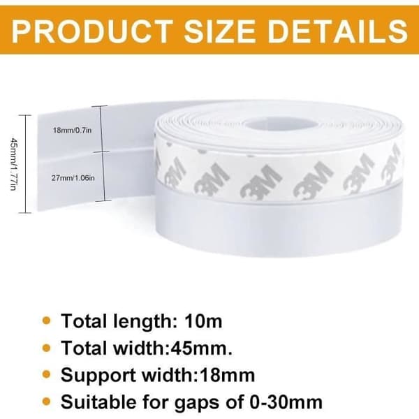45 mm * 10 m vindusforsegling 3 m vindusisolasjon kuldebestandig selvklebende silikonforseglingslist
