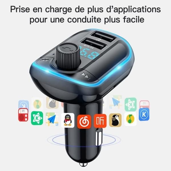 PRUMYA Bluetooth FM-sender - Håndfrit sæt til bil - Dobbelt USB-porte 5V/3.1A