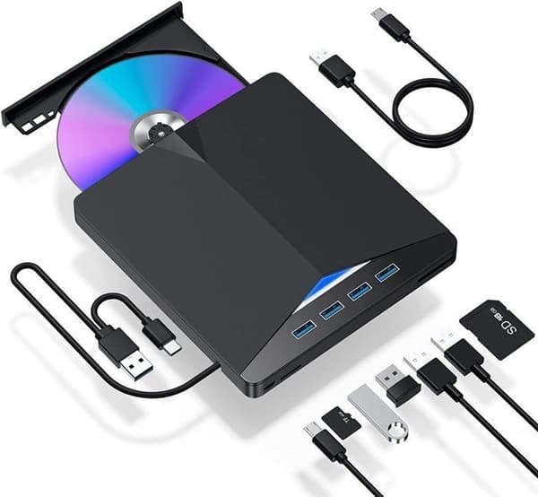 Ekstern USB 3.0 bærbar DVD CD-brænder - 7 i 1 multifunktions DVD-brænder - til Windows 11/10/8/7