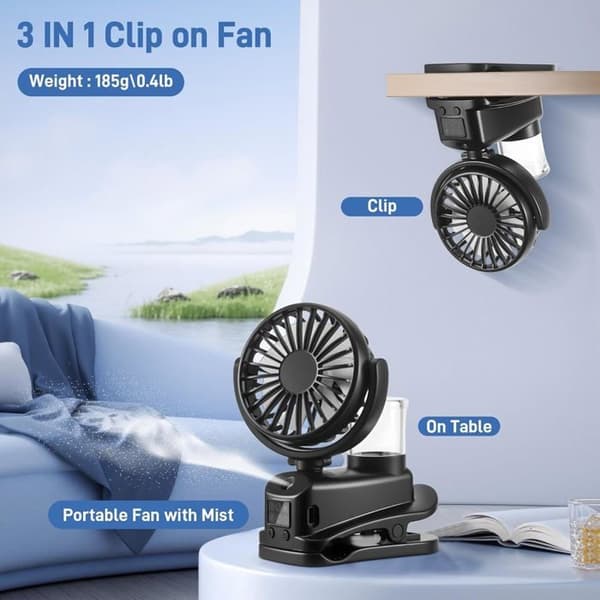 (Sort) Ventilator - HOME FIT TRAINING - Mini bærbar ventilator - 4 hastigheder - Genopladelig - Klips