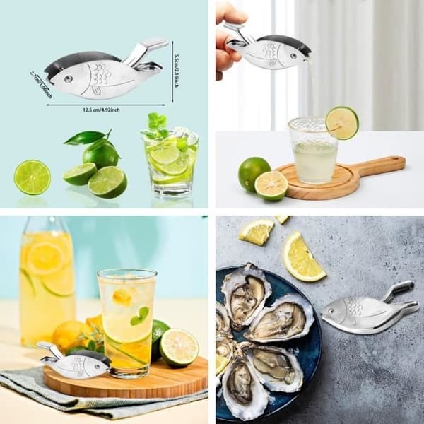 (Sølv) Manuel citruspresser - Rustfrit stål - Fiskedesign - Rustfrit stål - Kompakt - Ergonomisk