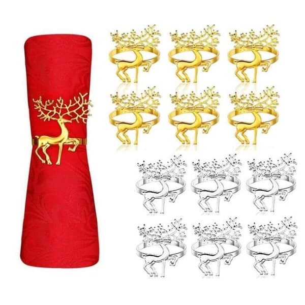 (Silver, Guld) Servettringar - Ej specificerad - 12 st - Metall - Silver och Guld - Julrendesign