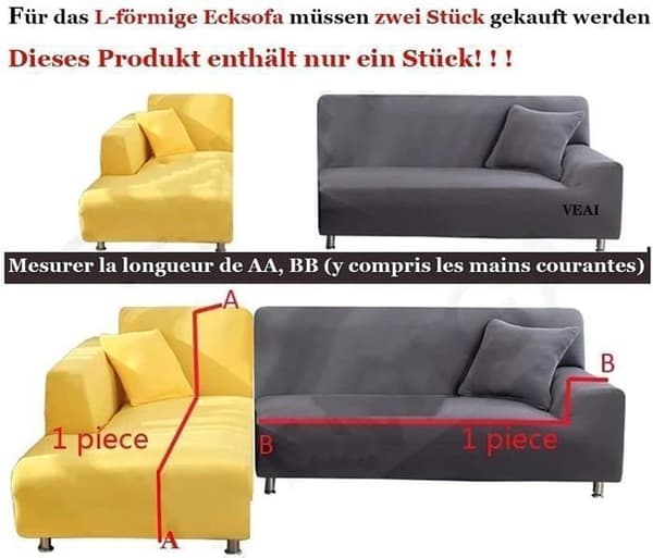 Sofföverdrag, stretchhörnsoffaöverdrag, stretchsoffaöverdrag för 1/2/3/4-sitssoffor (1-sits: 90-140 cm, grå)