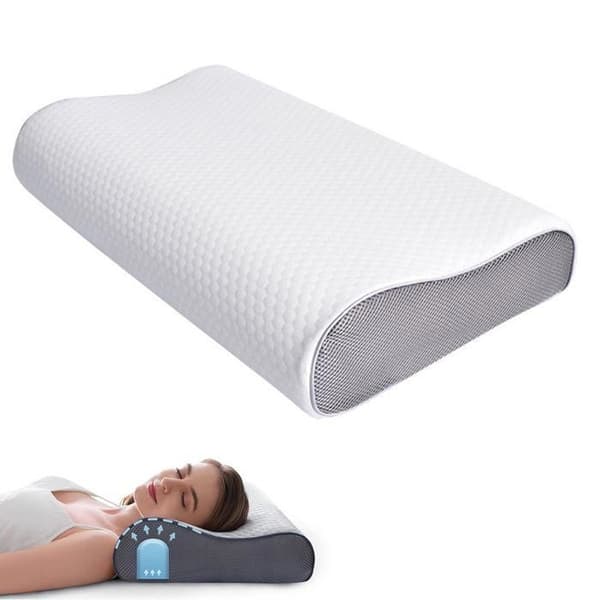 (Vit) Cervikalkudde i minnesskum, bekväma ergonomiska bågformade kuddar, ortopedisk sovkudde