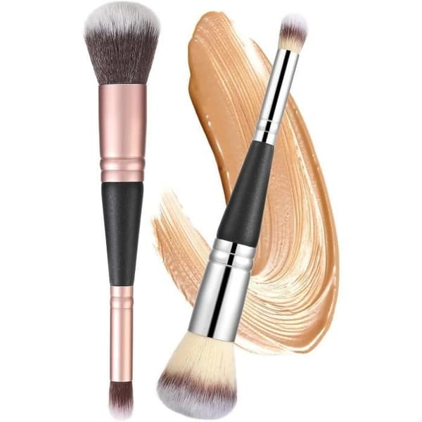 2 stk. makeupbørster med dobbelt ende til foundation, mini bløde børstehår, concealerbørste til flydende, creme, blendning