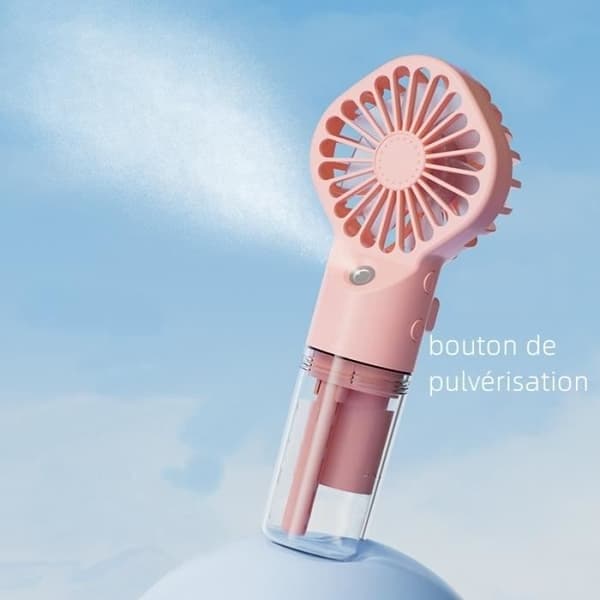 Bærbar ventilator - AZWIX - Mini luftfugter - USB genopladelig - 4 hastigheder - lyserød