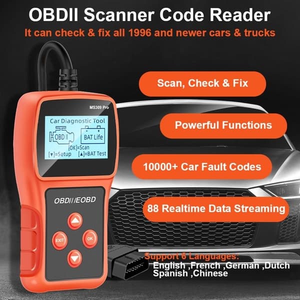 OBD2 bildiagnoseværktøj scannerkodelæser med OBD-II-funktioner