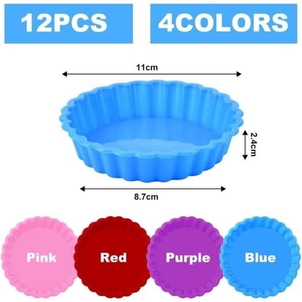 12 stk. silikone tærteform mini quicheform non-stick tarteletform kageforme bageforme til