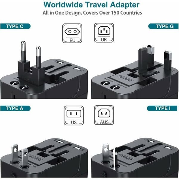 Universell reiseadapter, universell reiseadapter, universell reiseadapter med 2 USB, strømadapter