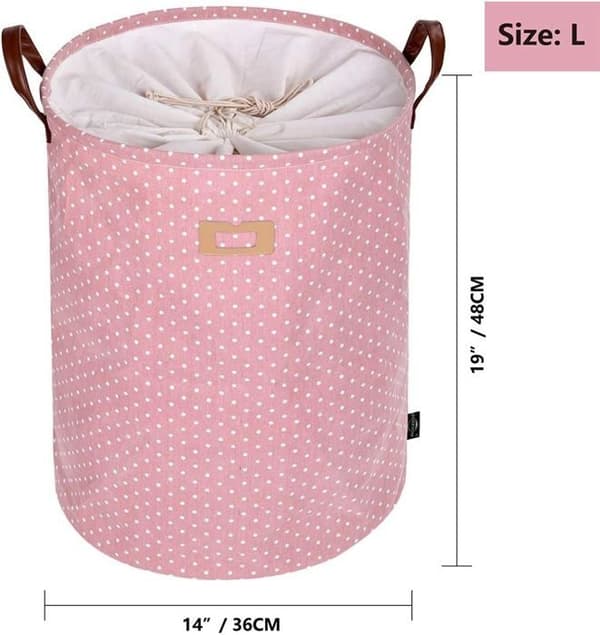 Tjocka, vikbara, runda tvättkorgar i bomull (rosa, 45 cm/L)