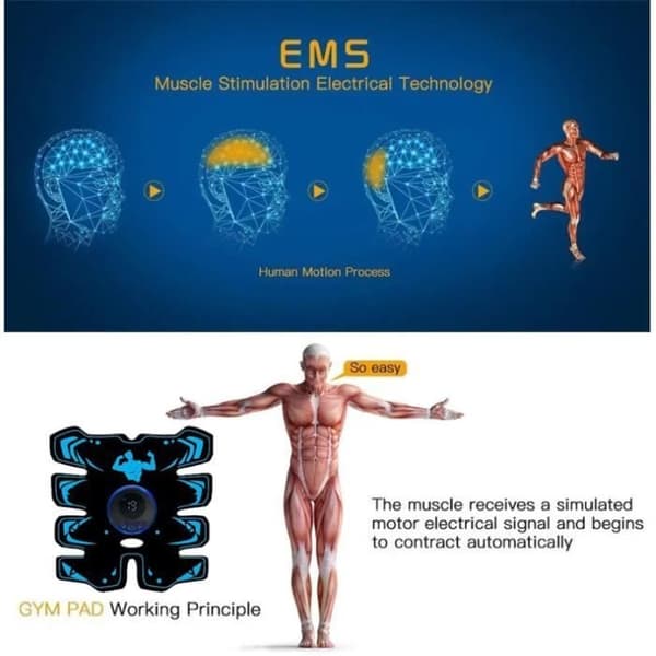 Muskelstimulator - EMS - Magebelte - 8 moduser - 15 intensiteter - Hvit