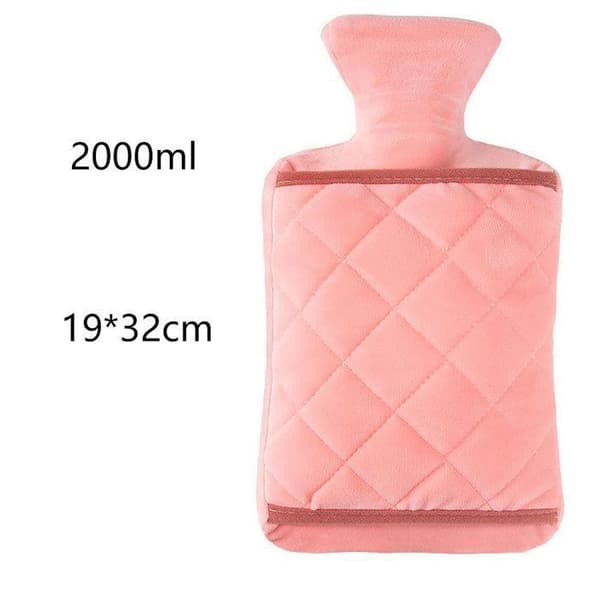 Varmedunk med låg, 2 liter, lyserød ternet, gummi varmvandspose