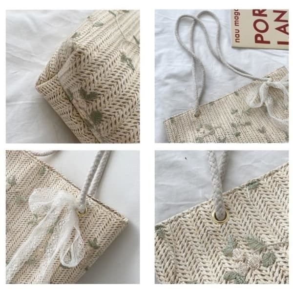 (exklusive vit) Strandväska - Dam - Sugrör - Boho Style - 27x9x25cm -