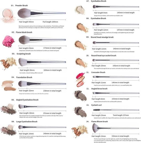 14 professionella sminkborstar, foundationborste, ögonskuggsborste, ansiktsmakeupborstar