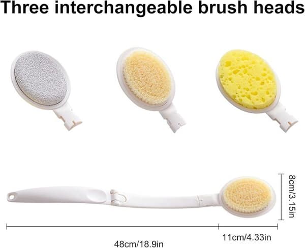 Eksfolierende rygbørste, applikator til bodycreme, tør- og vådbørste.