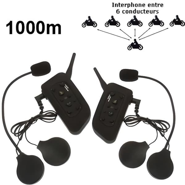 2-delat kit Motorcykelintercom 1KM (max 6 personer via Bluetooth)
