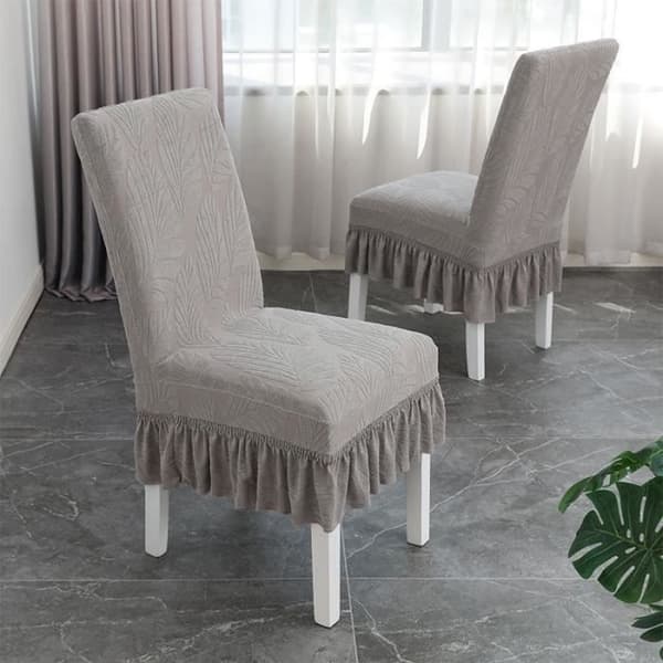 Stolsöverdrag, 4-delat restaurangöverdrag i jacquard med elastisk kjol (grått)