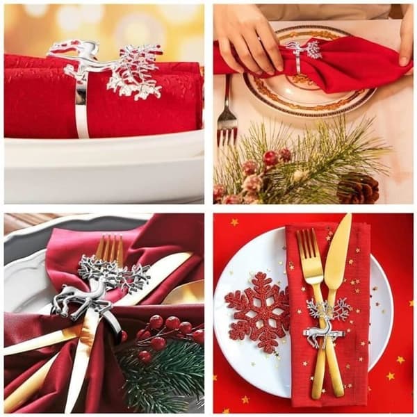 (Silver, Guld) Servettringar - Ej specificerad - 12 st - Metall - Silver och Guld - Julrendesign