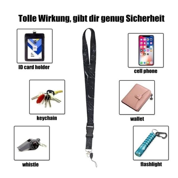 Sort polyester lanyard loop til ID-kort, mobiltelefoner, nøgler, 5 stk. BADGE HOLDER