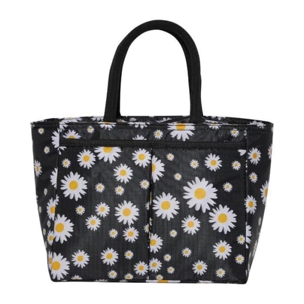 Isoleret madtaske til kvinder, bærbart blomsterdesign, sort