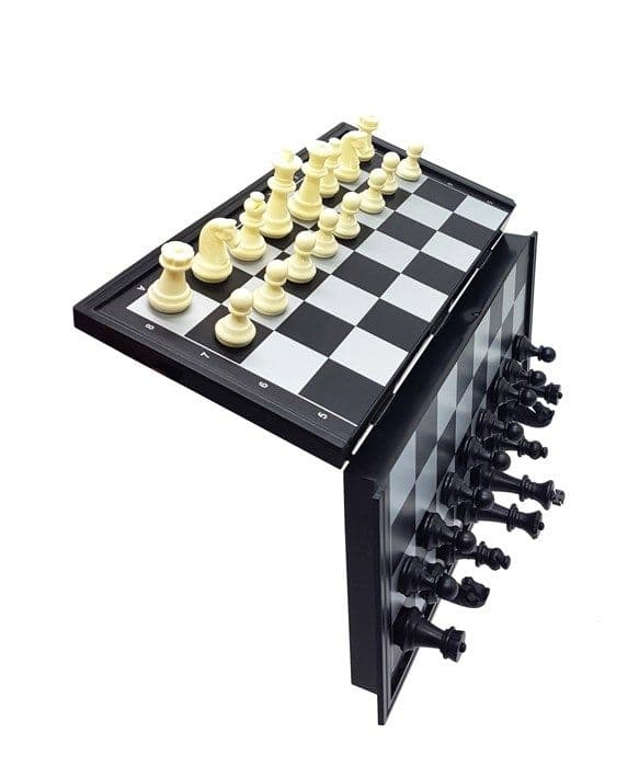 (Sort og hvidt) 32 cm foldbart magnetisk skakspil