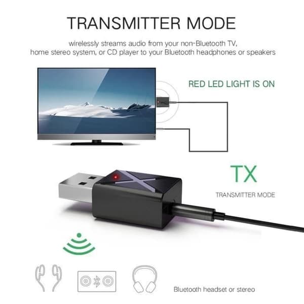 Bluetooth 5.0 Lydtransmitter Mini 3,5 mm AUX Stereo Bluetooth Adapter til TV PC Bil