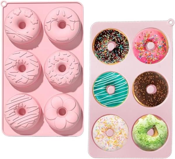 2 silikone donutforme, donutforme, donutforme med 6 hulrum, silikone donutforme, silikoneform,