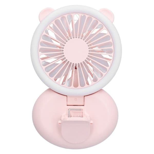 Mini bærbar klipsventilator med foldbar USB, 3 hastigheder og nakkerem (lyserød)