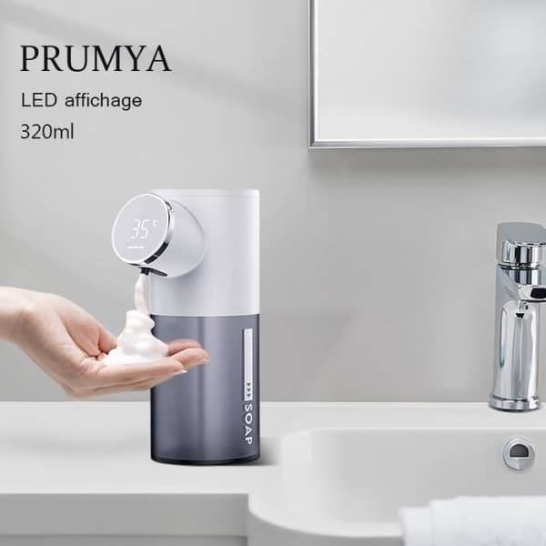 PRUMYA Automatisk Sæbedispenser med LED Temperaturdisplay 320ml Berøringsfri Skumsæbedispenser