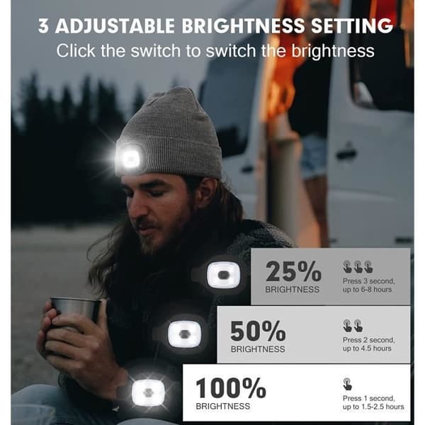 (Sort) KAKOO Genopladelig LED Strikket Hue til Herrer og Dame - Sort - Vinter - Synlighed og Sikkerhed