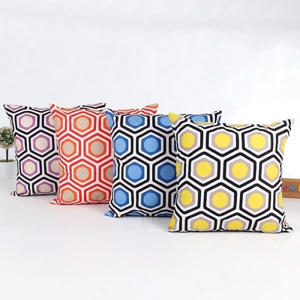 (Gult) Gult geometriskt kuddfodral - Set om 2 - Polyester - Maskintvättbart