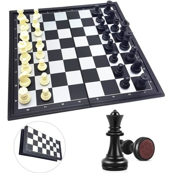(Sort og hvidt) 32 cm foldbart magnetisk skakspil