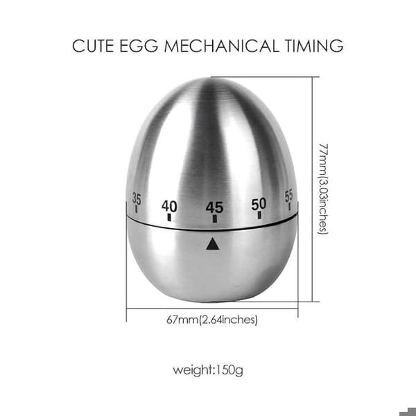 Mekanisk roterende eggtimer i rustfritt stål med alarm, 60-minutters koketimer