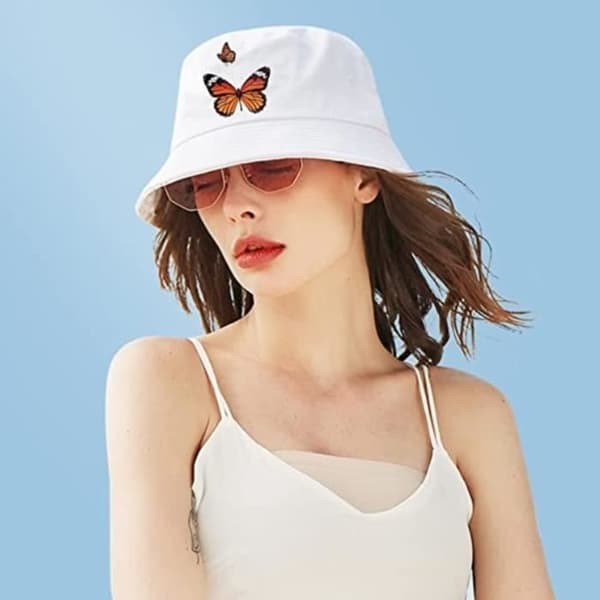 (Vit) Bucket Hat - Dam - Vikbar - UV-skydd - Lätt -