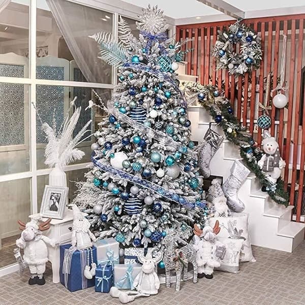 Julekuler, sett med 12 dekorative plastkuler til juletrepynt, 6 cm (blå)