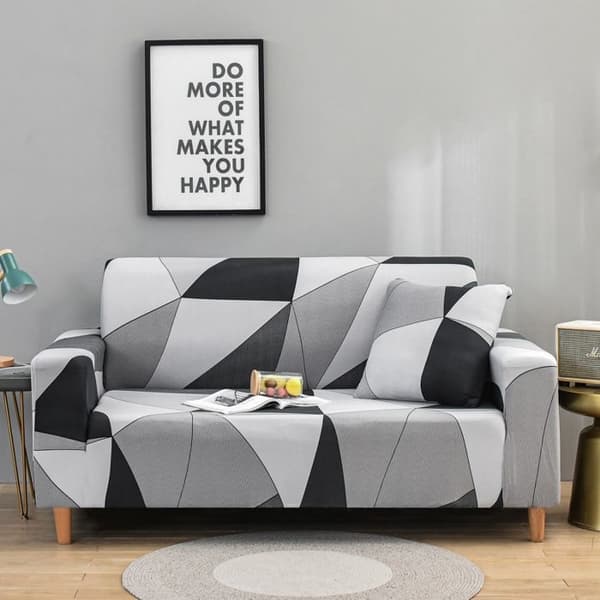 (Ljusgrå) 2-sits stretchsoffa, sofföverdrag med armstöd, geometrisk design, ljusgrå [SFT22]
