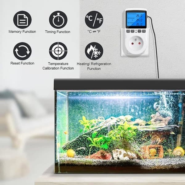 Termostatuttak, digital programmerbar uttakstimer med sonde, drivhusvarmer til akvarium