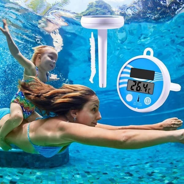 Flydende solcelledrevet digitalt pooltermometer - Elektronisk pooltermometer - Flydende solcelletermometer - Med LED