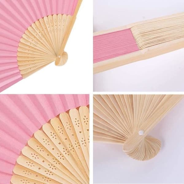 (Rosa) Fläkt - Bröllop - 12 st - Vikbar - Rosa - Bambu och Papper - 37x21 cm
