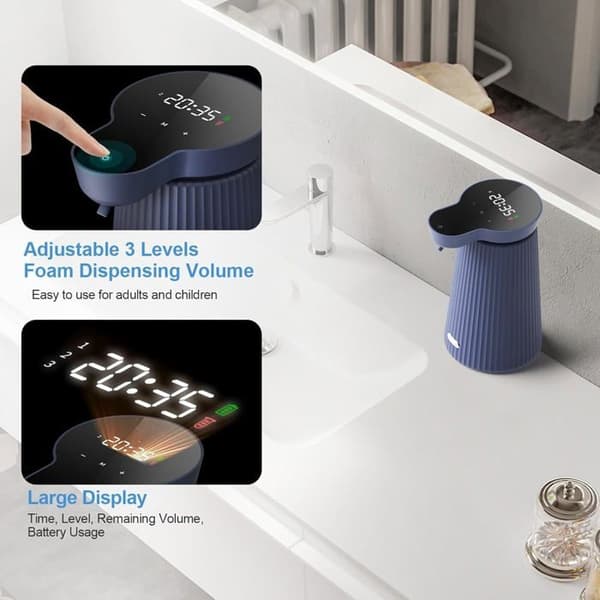 Automatisk sæbedispenser, 3-niveau 17 oz skummende sæbedispenser, smart display. (Blå)