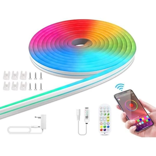 (Fargerik) LED-stripe - RGB - 2M - Silikon - Bluetooth - IP65 Vanntett
